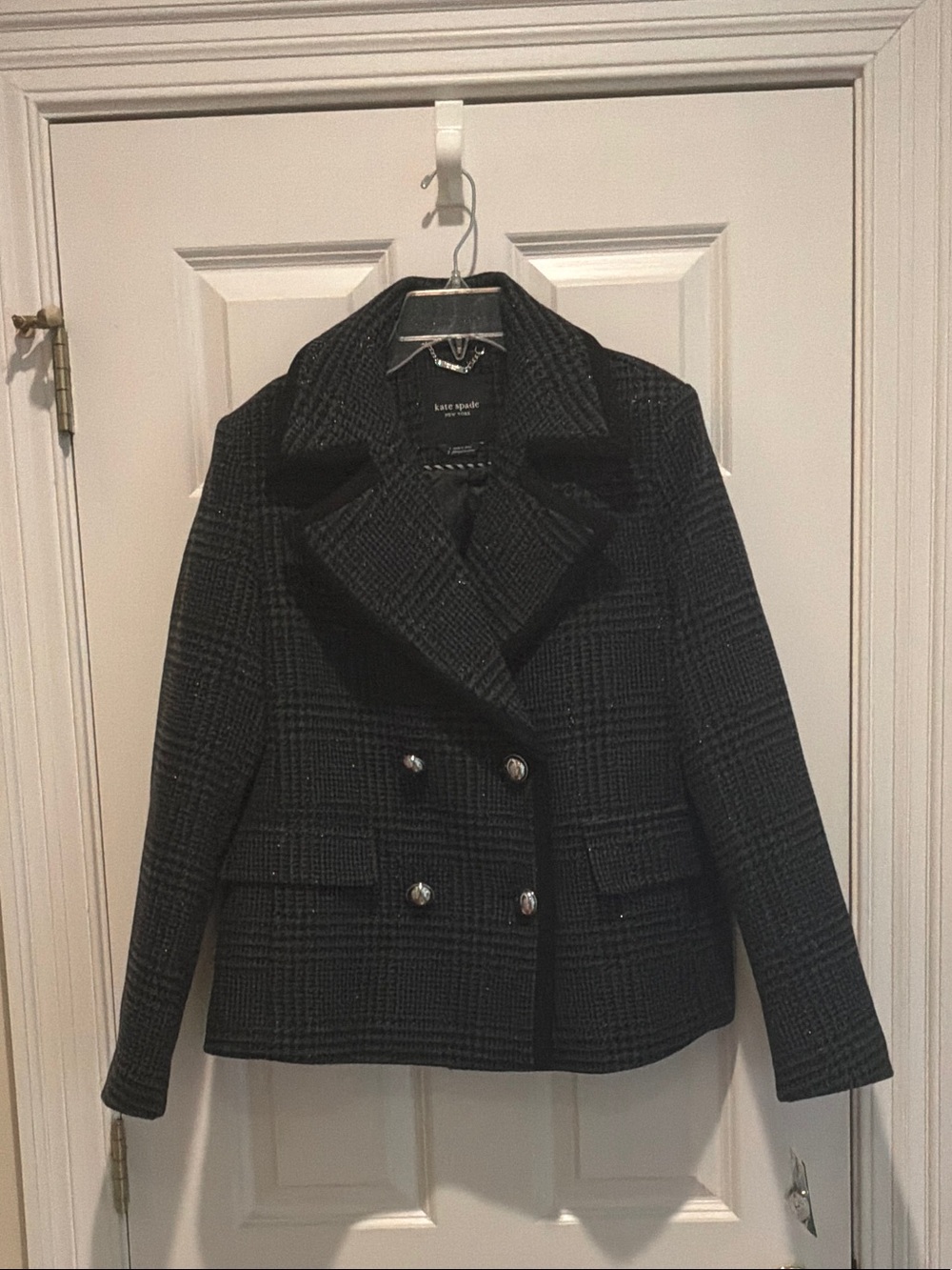 kate spade Black Textured Double-Breasted Peacoat